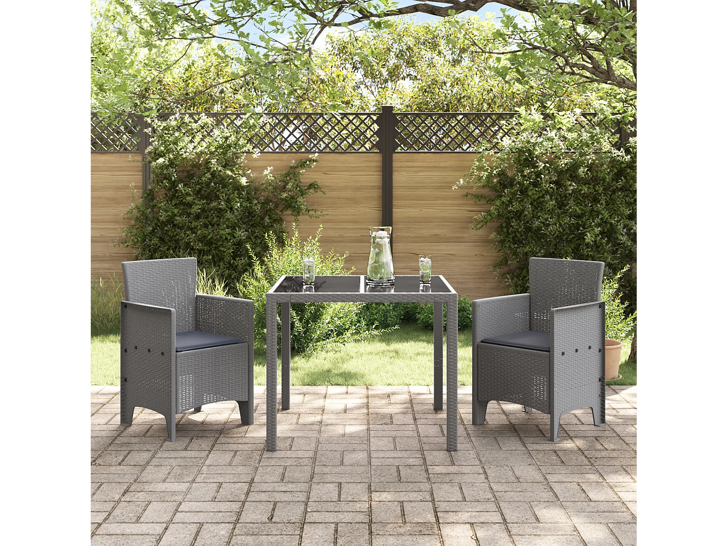 Sedie da giardino con cuscini 2 pezzi grigio chiaro in polyrattan