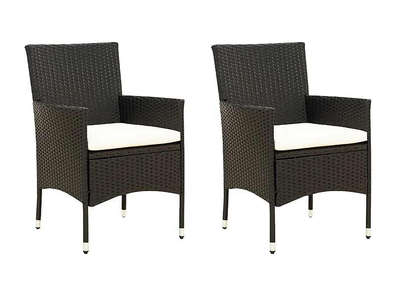 Chaises de jardin lot de 2 avec coussins Résine tressée Noir