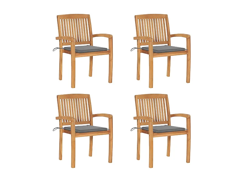 Stapelbare tuinstoelen met kussens set van 4 massief teakhout