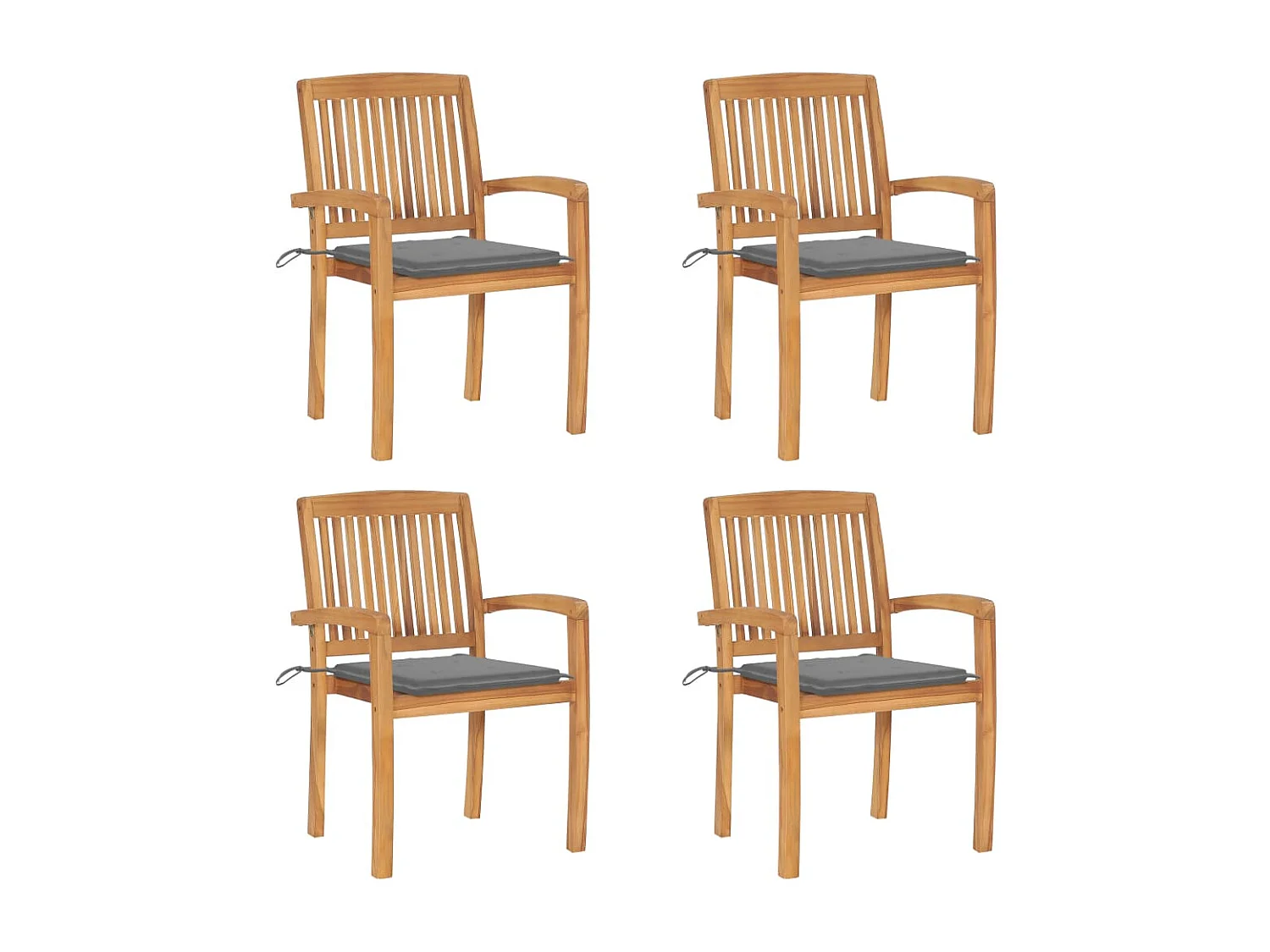 Juego de 4 sillas de jardín apilables con cojines de teca maciza
