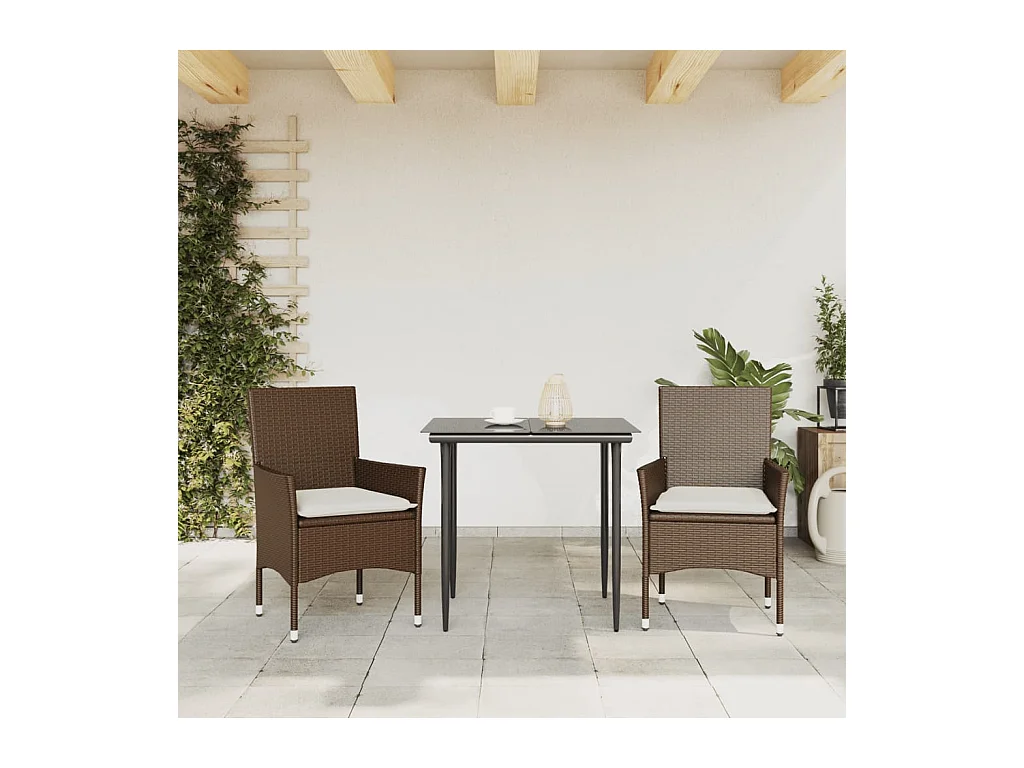 Sedie da giardino con cuscini, set da 2, marrone, resina intrecciata