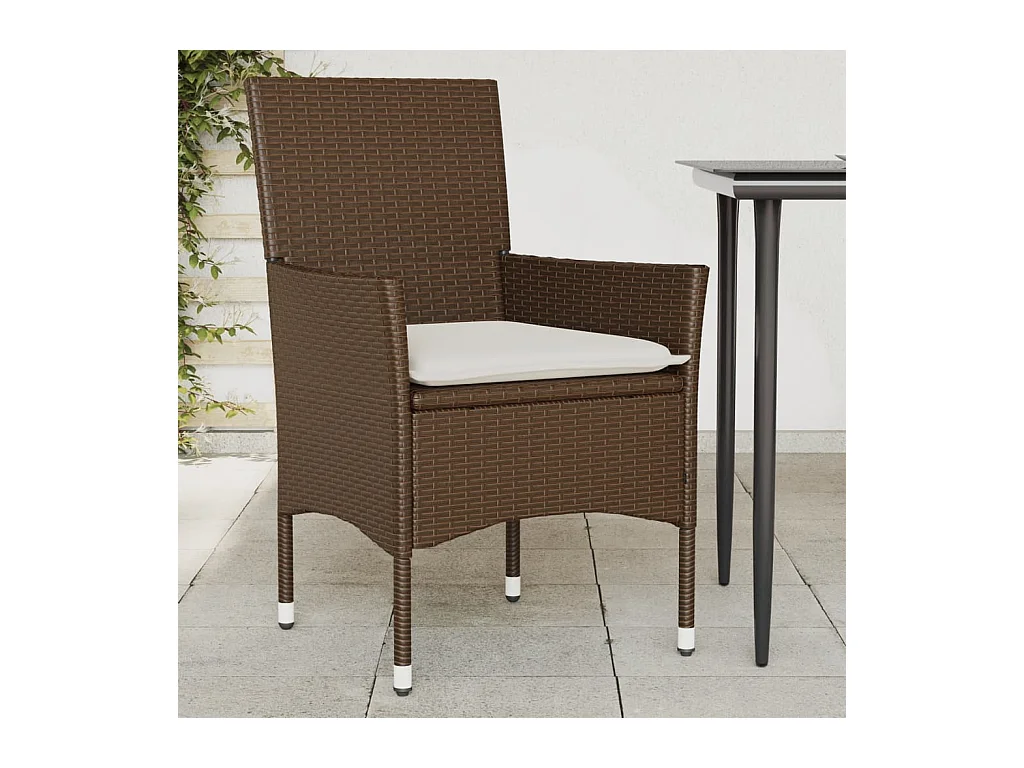 Chaises de jardin avec coussins lot de 2 marron résine tressée