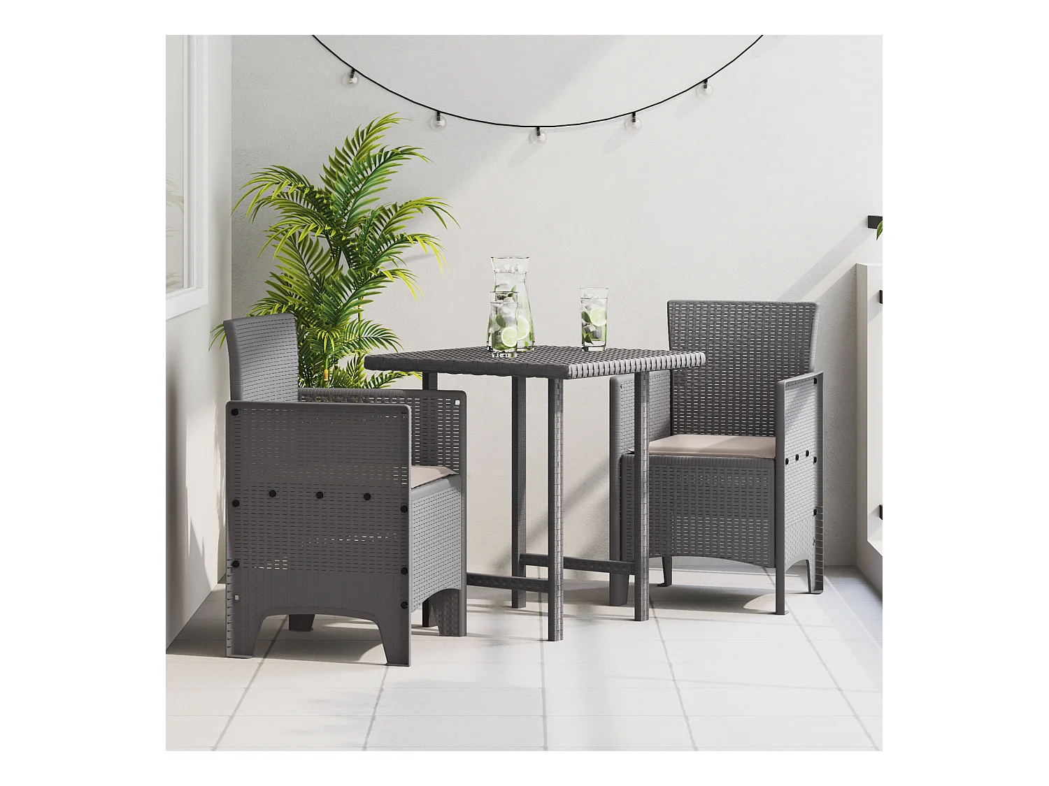 Chaises de Jardin avec Coussins 2 pcs Gris Clair Rattan Poly