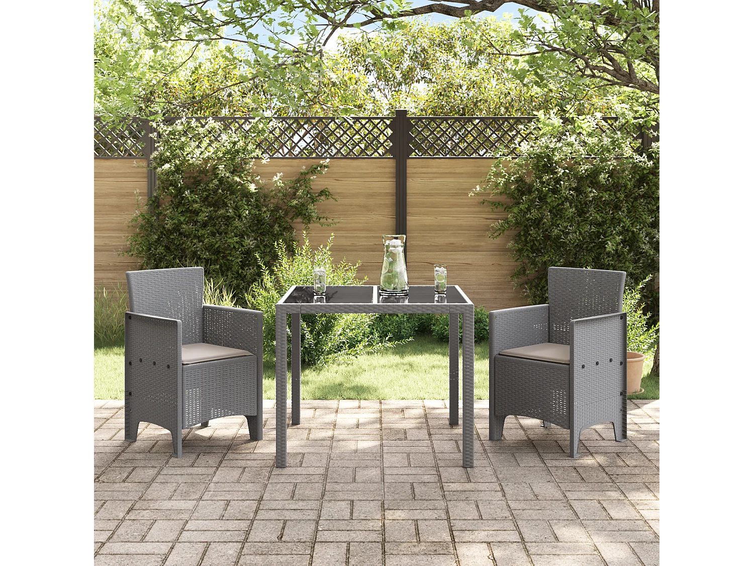 Chaises de Jardin avec Coussins 2 pcs Gris Clair Rattan Poly
