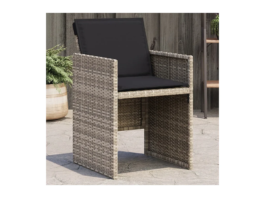 Juego de 4 sillas de jardín con cojines de ratán sintético gris claro