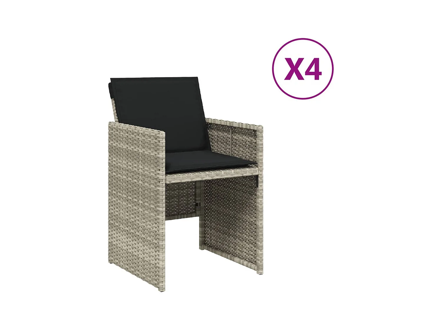 Juego de 4 sillas de jardín con cojines de ratán sintético gris claro
