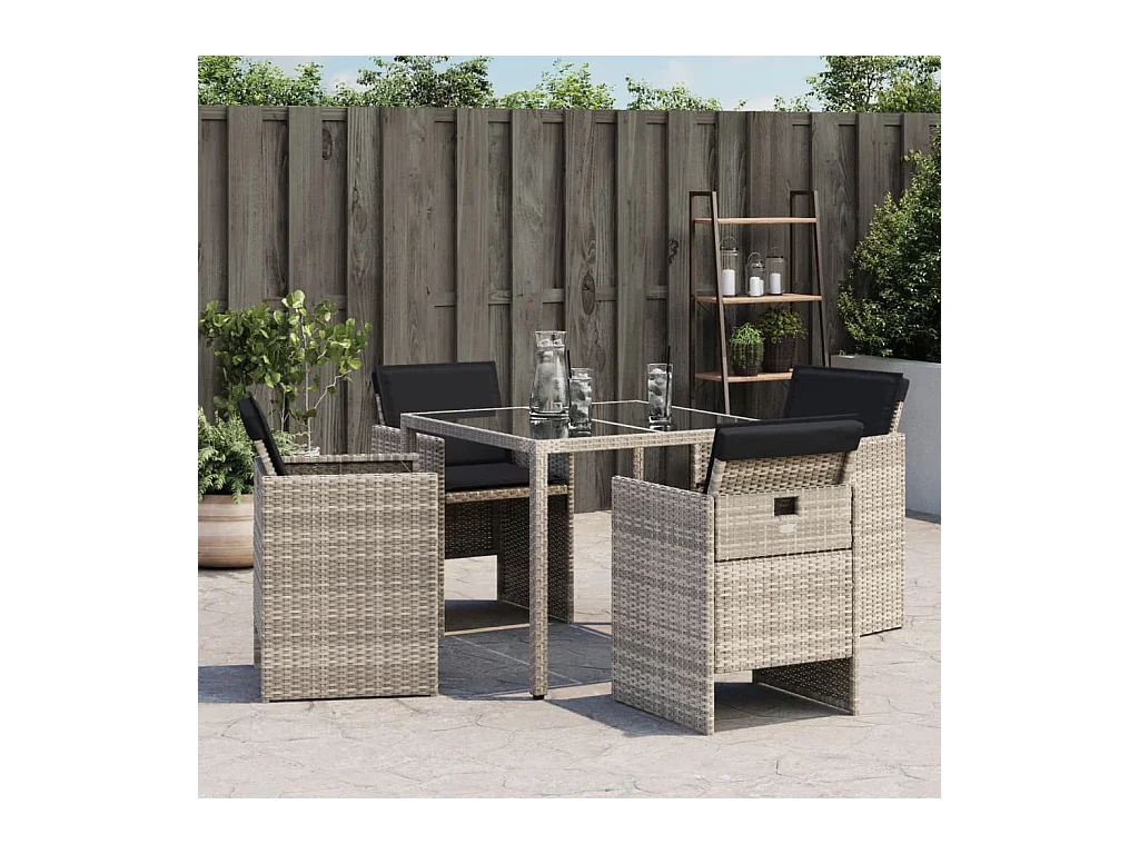 Juego de 4 sillas de jardín con cojines de ratán sintético gris claro