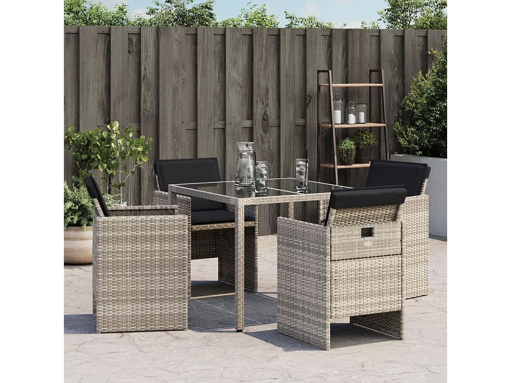 Juego de 4 sillas de jardín con cojines de ratán sintético gris claro