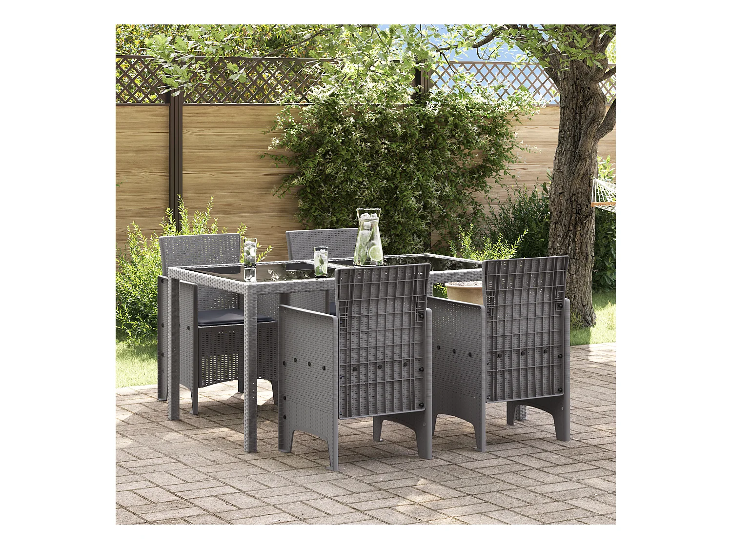 Tuinstoelen met kussens 4 stuks lichtgrijs polyrotan