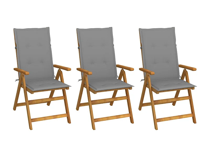Chaises pliables de jardin lot de 3 avec coussins Bois d'acacia