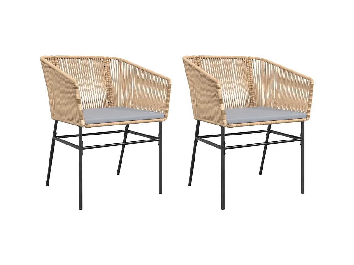 Set van 2 tuinstoelen en bruine rotan kussens