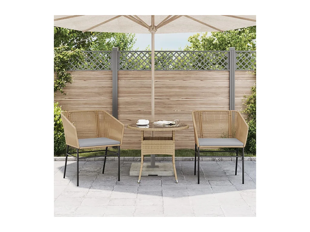 Set van 2 tuinstoelen en bruine rotan kussens