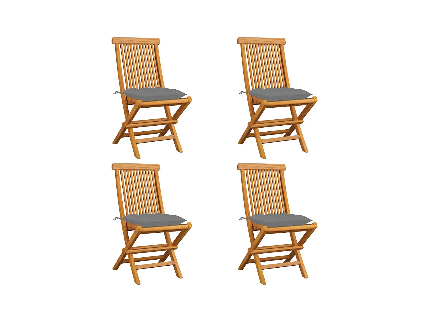 Juego de 4 sillas de jardín y cojines grises Madera maciza de teca