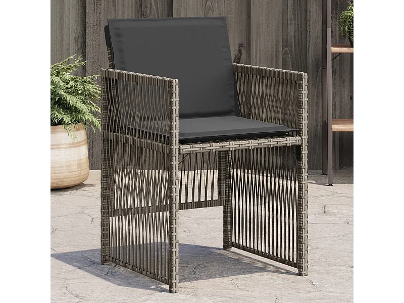Chaises de jardin avec coussins lot de 4 gris résine tressée