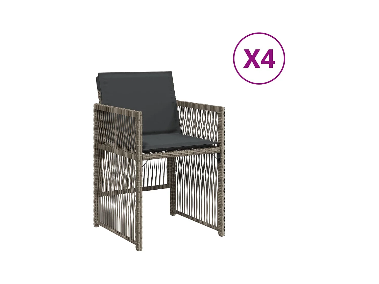 Tuinstoelen met kussens, set van 4, grijs, geweven hars