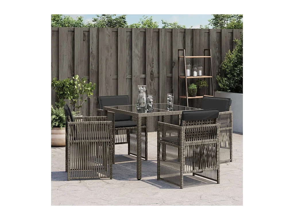 Tuinstoelen met kussens, set van 4, grijs, geweven hars