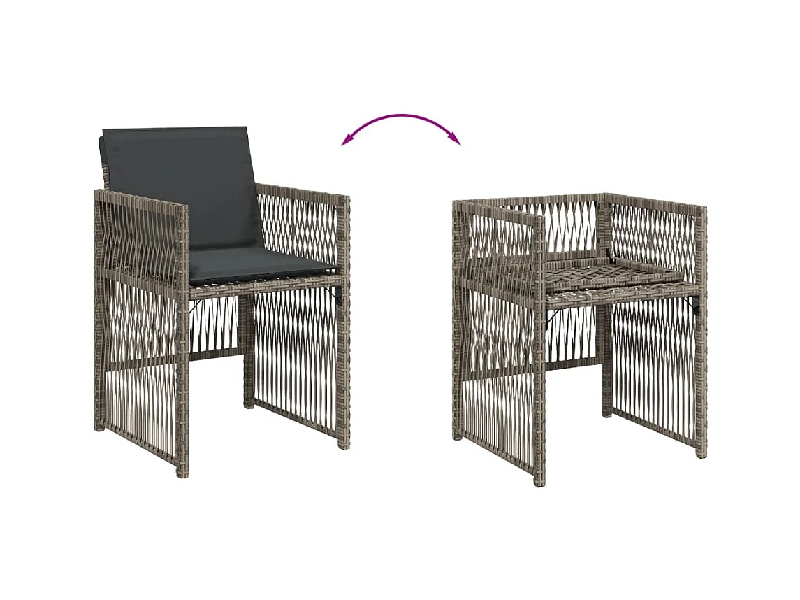 Tuinstoelen met kussens, set van 4, grijs, geweven hars