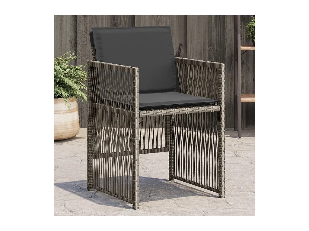 Chaises de jardin avec coussins lot de 4 gris résine tressée