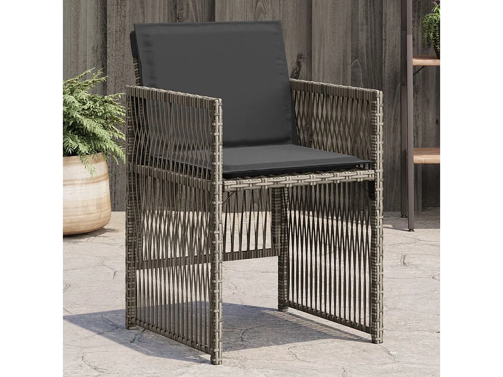 Chaises de jardin avec coussins lot de 4 gris résine tressée