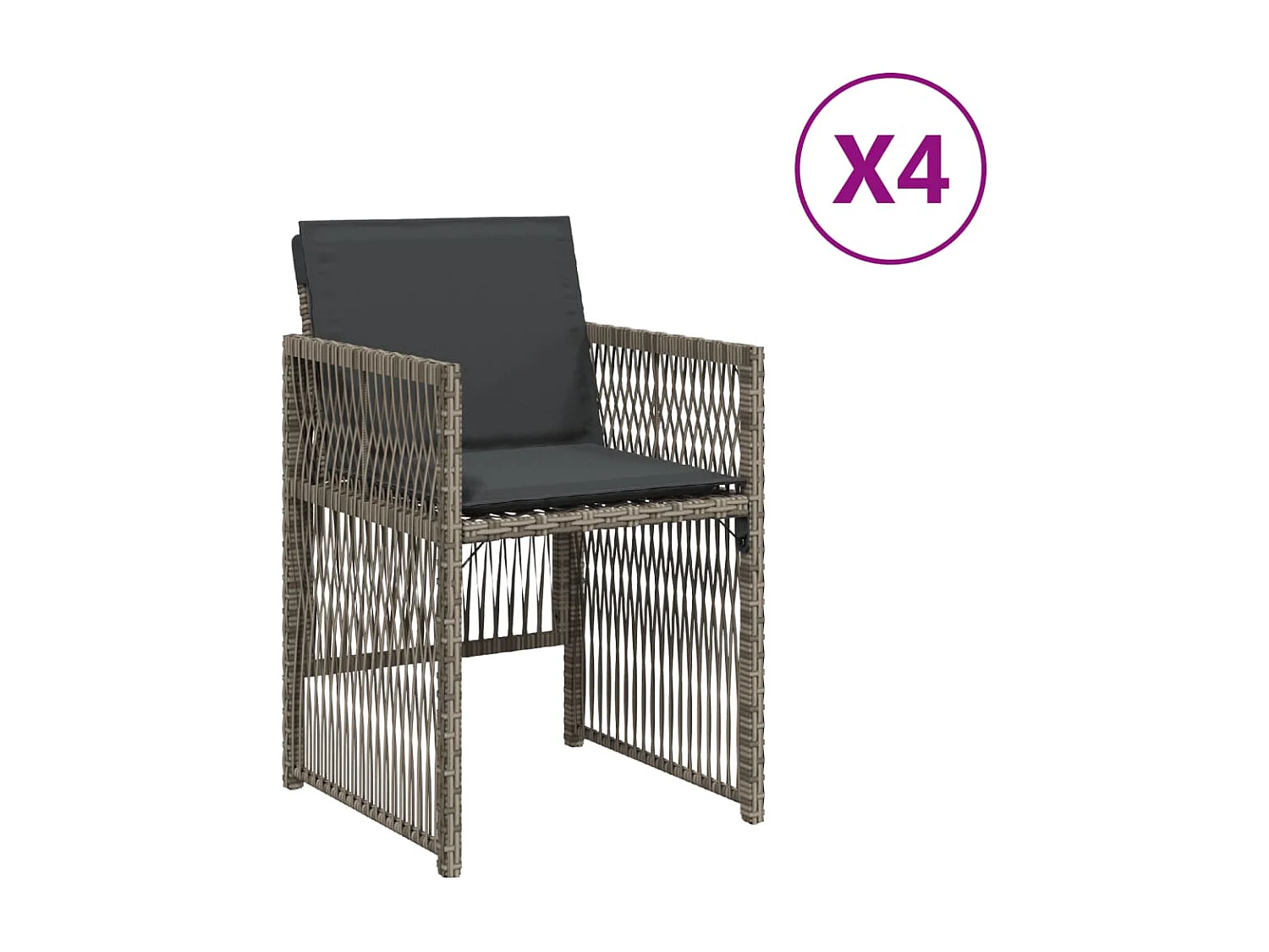 Chaises de jardin avec coussins lot de 4 gris résine tressée