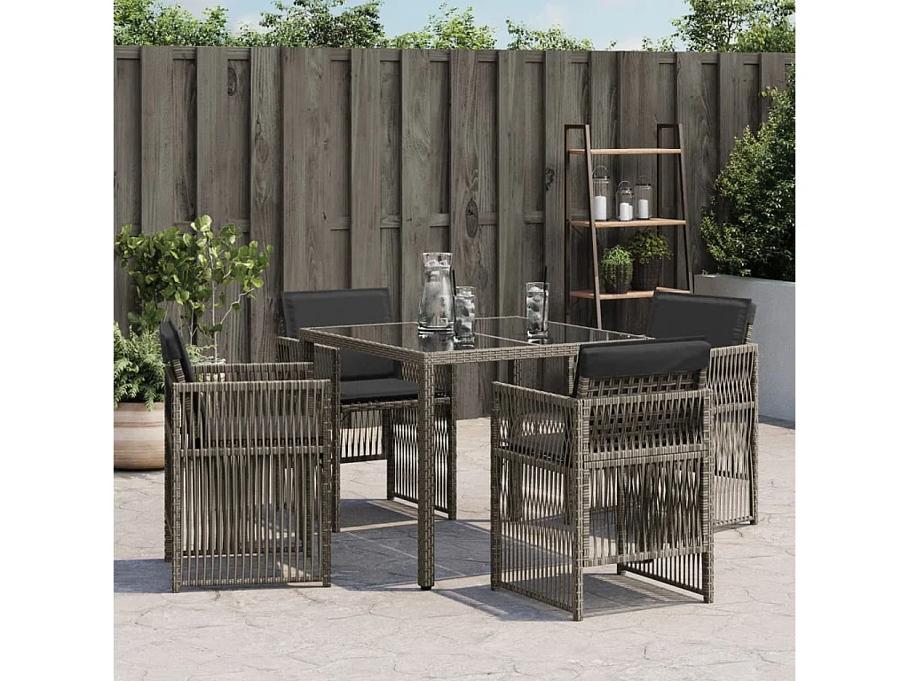 Chaises de jardin avec coussins lot de 4 gris résine tressée