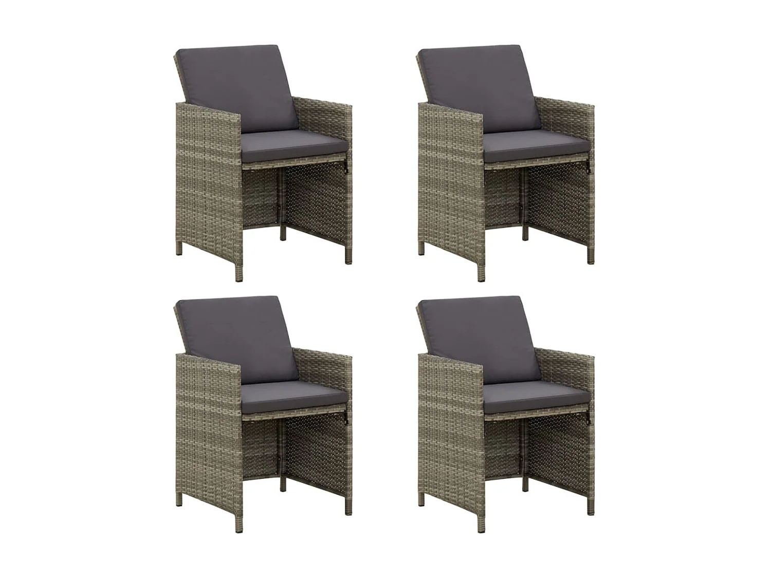 Chaises de jardin avec coussins lot de 4 Résine tressée Gris