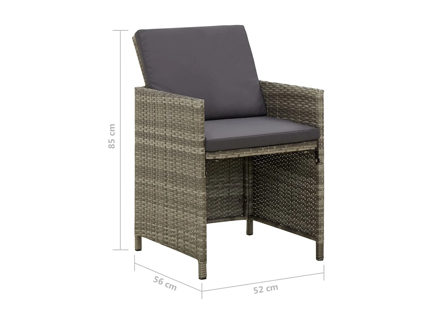 Chaises de jardin avec coussins lot de 4 Résine tressée Gris