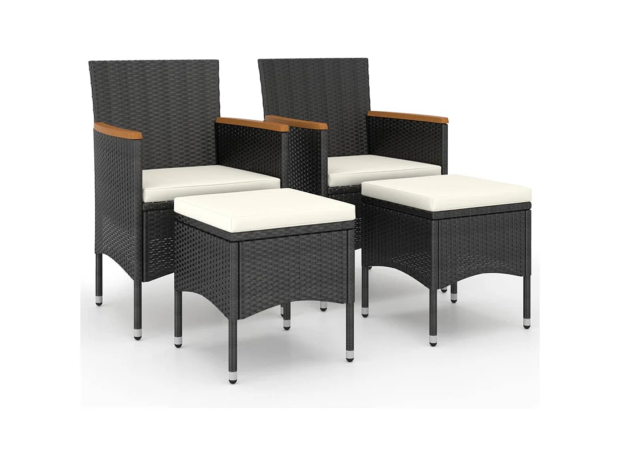 Conjunto de 4 sillas y taburetes de jardín en mimbre negro