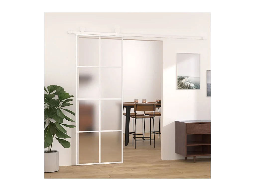 Schuifdeur Mat ESG glas en aluminium 76x205 cm Wit