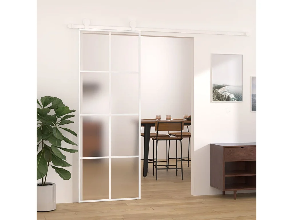 Porte coulissante Verre ESG dépoli et aluminium 76x205 cm Blanc