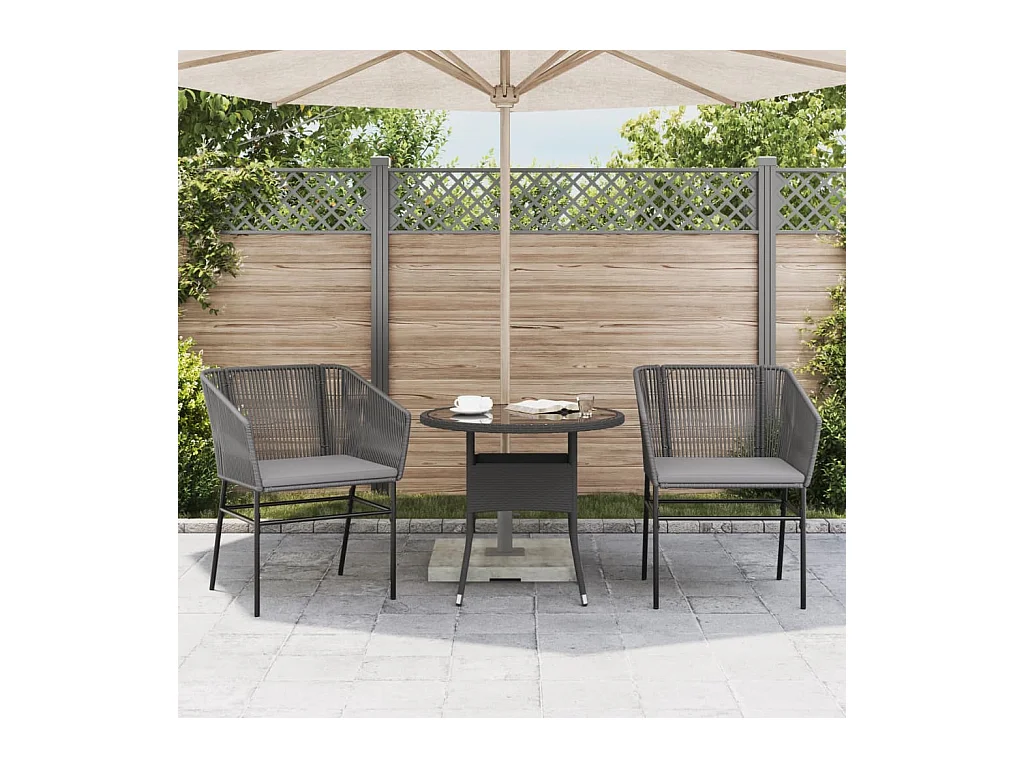 Chaises de jardin lot de 2 avec coussins gris résine tressée