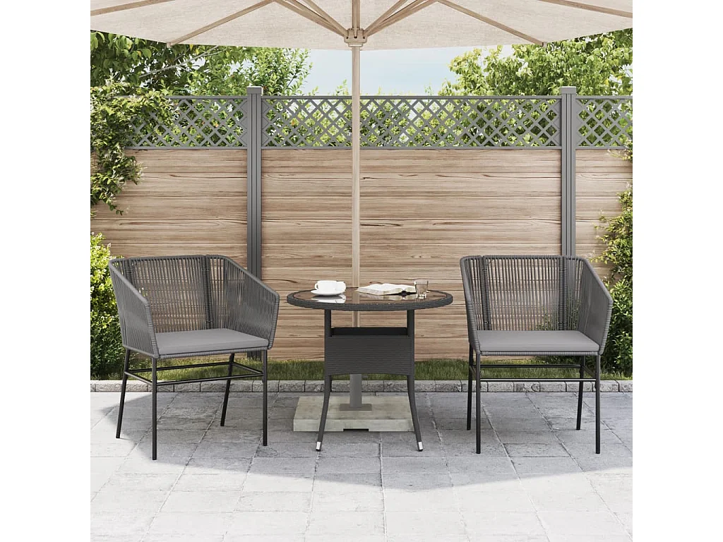 Set van 2 tuinstoelen met grijze kunsthars rieten kussens