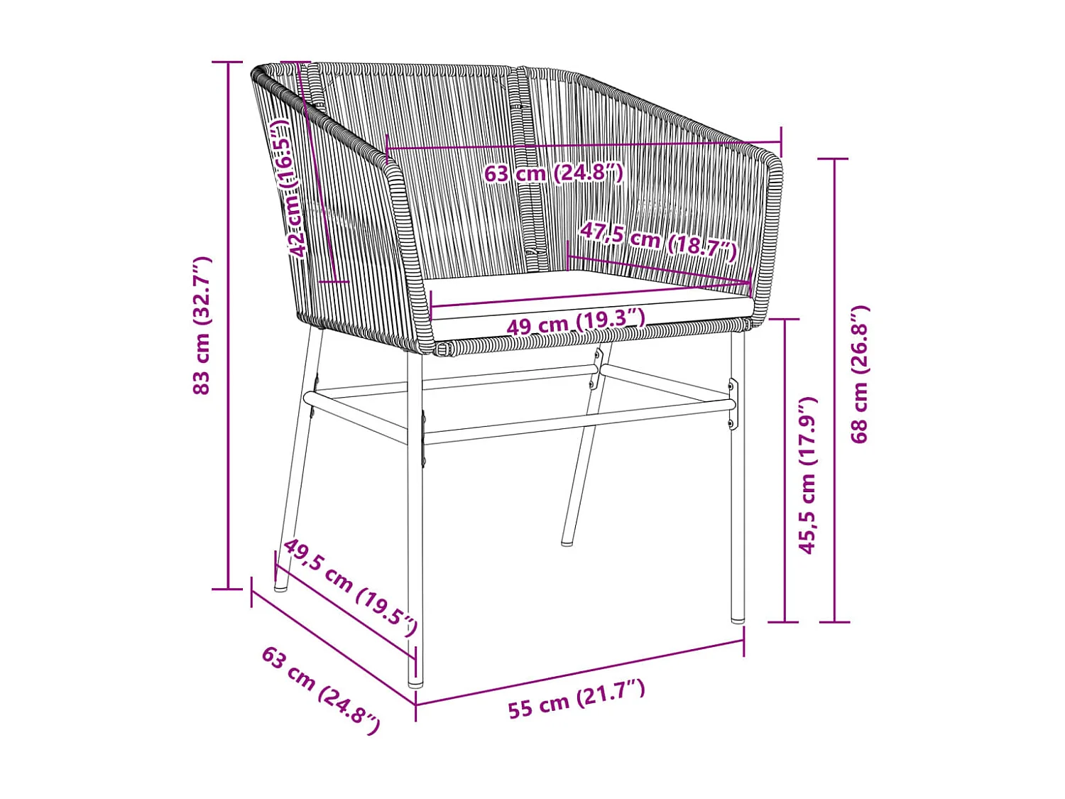 Set van 2 tuinstoelen met grijze kunsthars rieten kussens