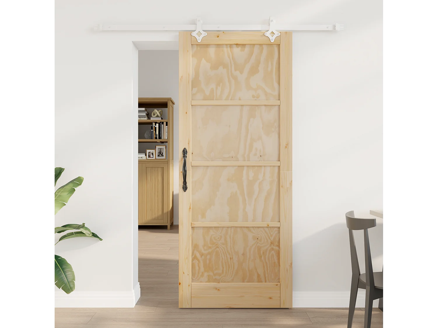 Puerta corredera con juego de herrajes 83x202 cm Madera maciza Pino