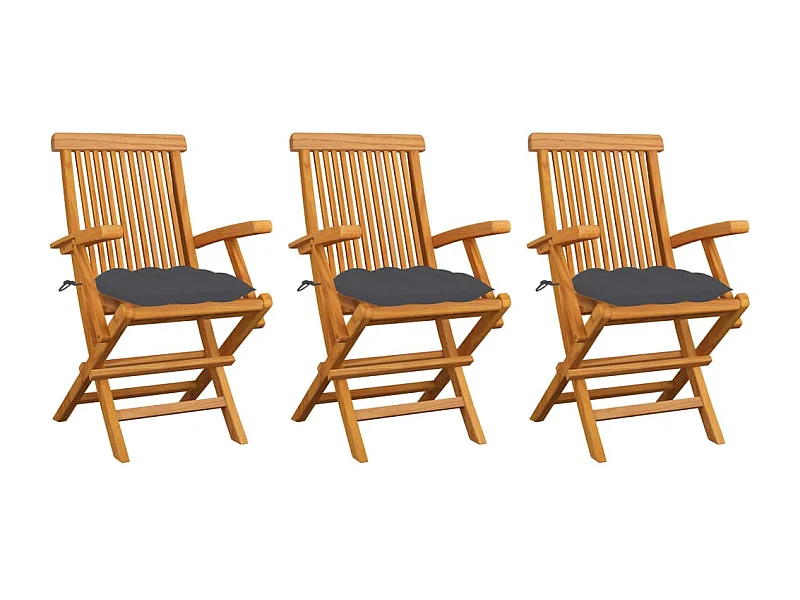 Chaises de jardin avec coussins anthracite lot de 3 Bois teck