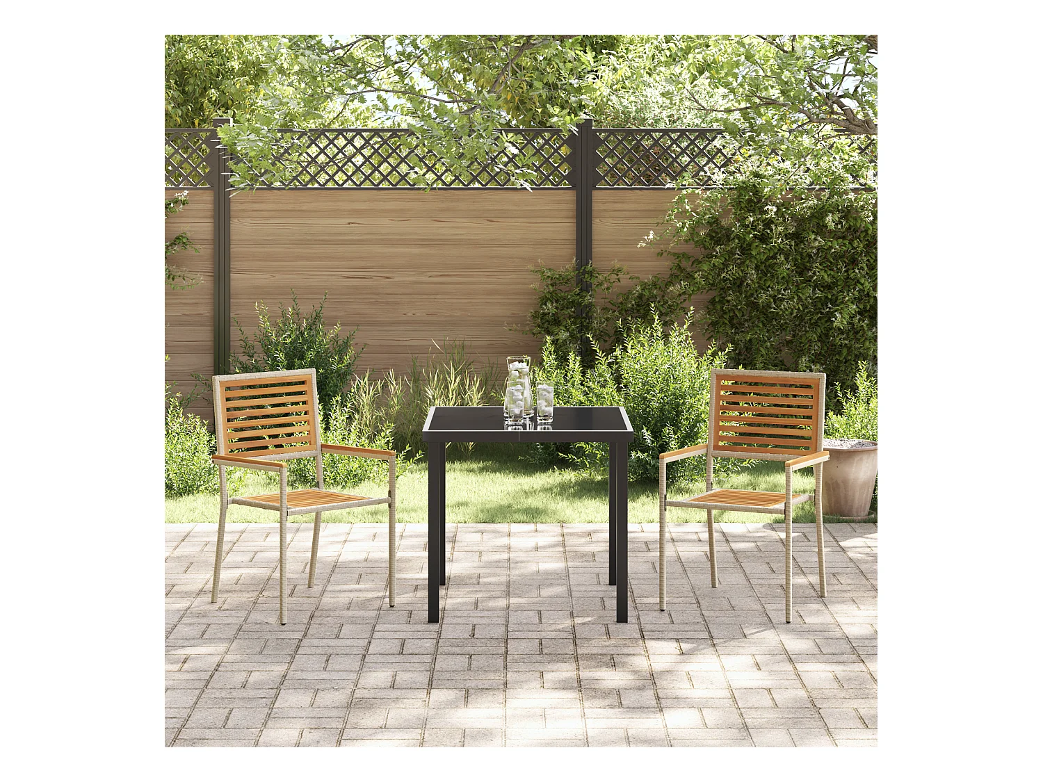 Sedie da giardino impilabili - Set da 2 in polyrattan beige.
