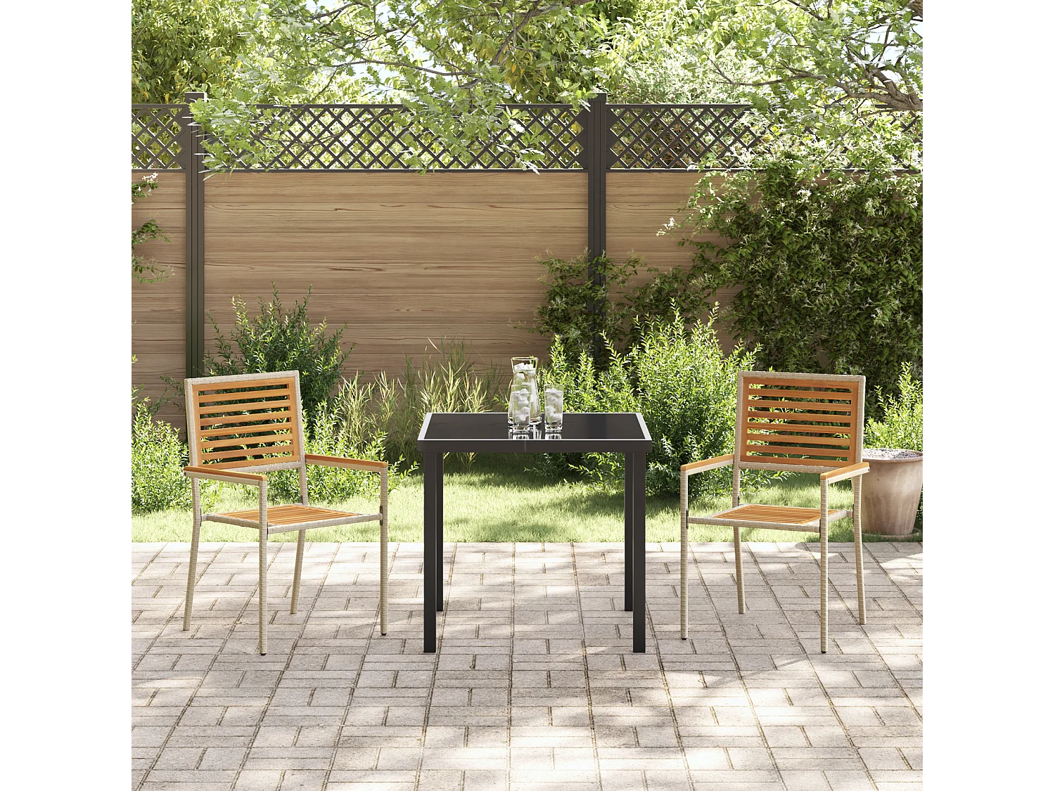 Chaises de jardin empilables - Set de 2 en poly rattan beige.