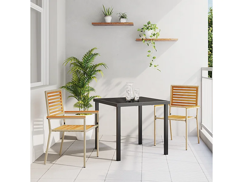 Chaises de jardin empilables - Set de 2 en poly rattan beige.