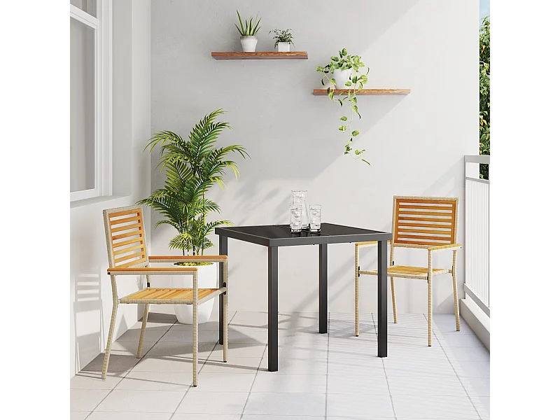 Chaises de jardin empilables - Set de 2 en poly rattan beige.