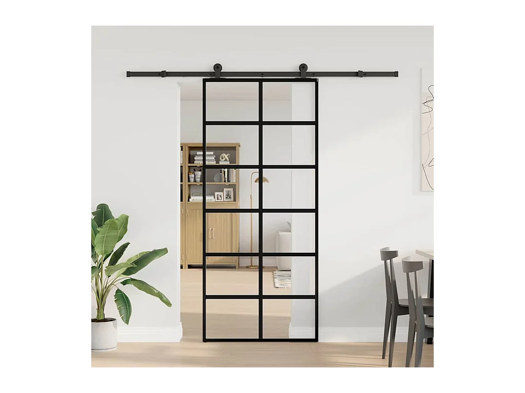 Porte coulissante avec kit de quincaillerie 90x205 cm Verre ESG