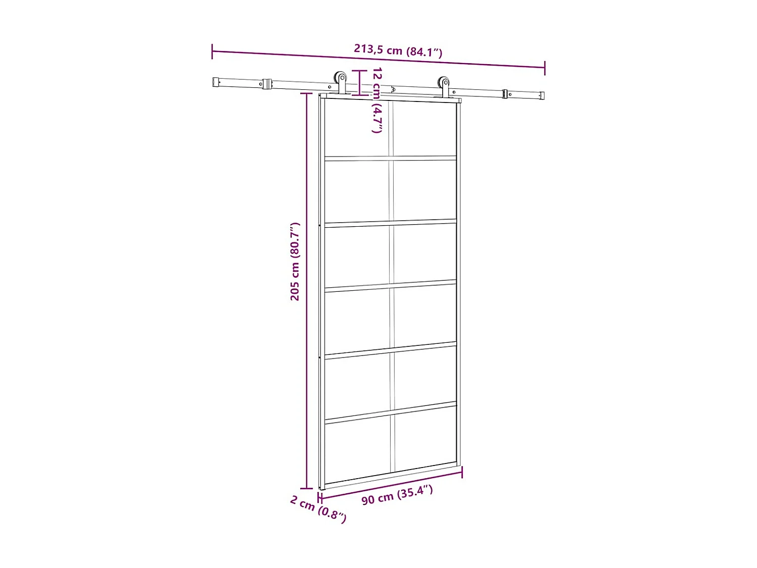 Schuifdeur met beslagset 90x205 cm ESG-glas