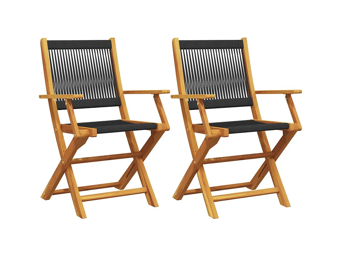 Chaises de jardin lot de 2 noir bois d'acacia et polypropylène