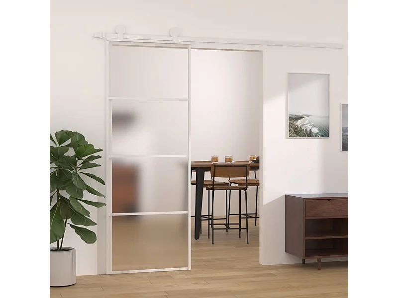 Puerta corredera Cristal ESG esmerilado y aluminio 76x205 cm Blanco