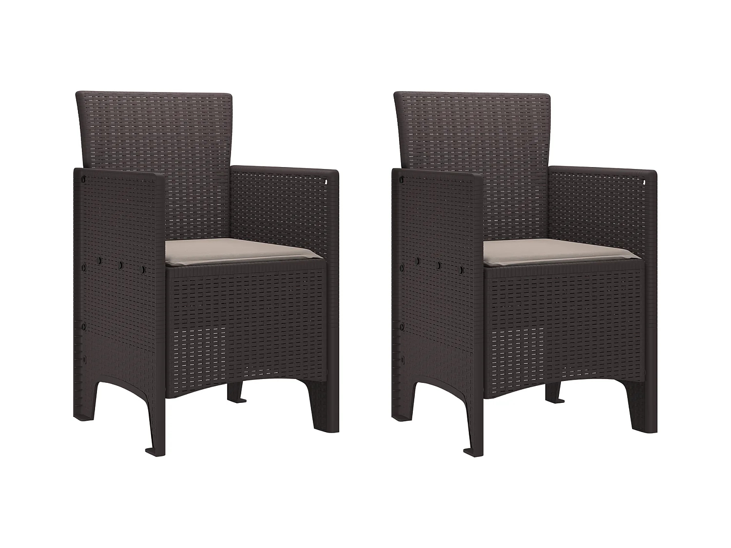 Tuinstoelen met kussens 2 stuks Bruin Poly Rotan