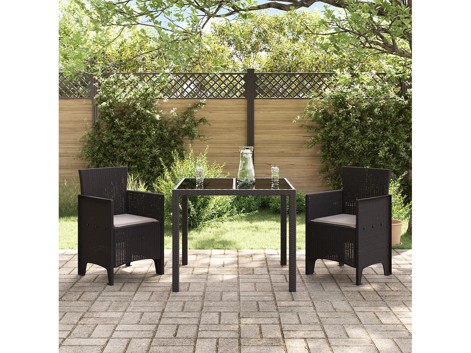 Chaises de Jardin avec Coussins 2 pcs Marron Poly Rattan