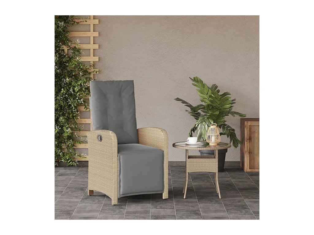 Silla de jardín reclinable y reposapiés mezcla de ratán beige