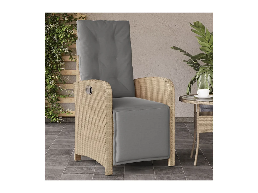Chaise inclinable de jardin et repose-pied mélange beige rotin