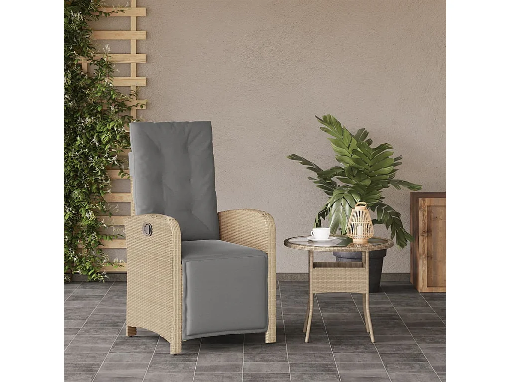 Liggende tuinstoel met voetenbankje beige rotan mix