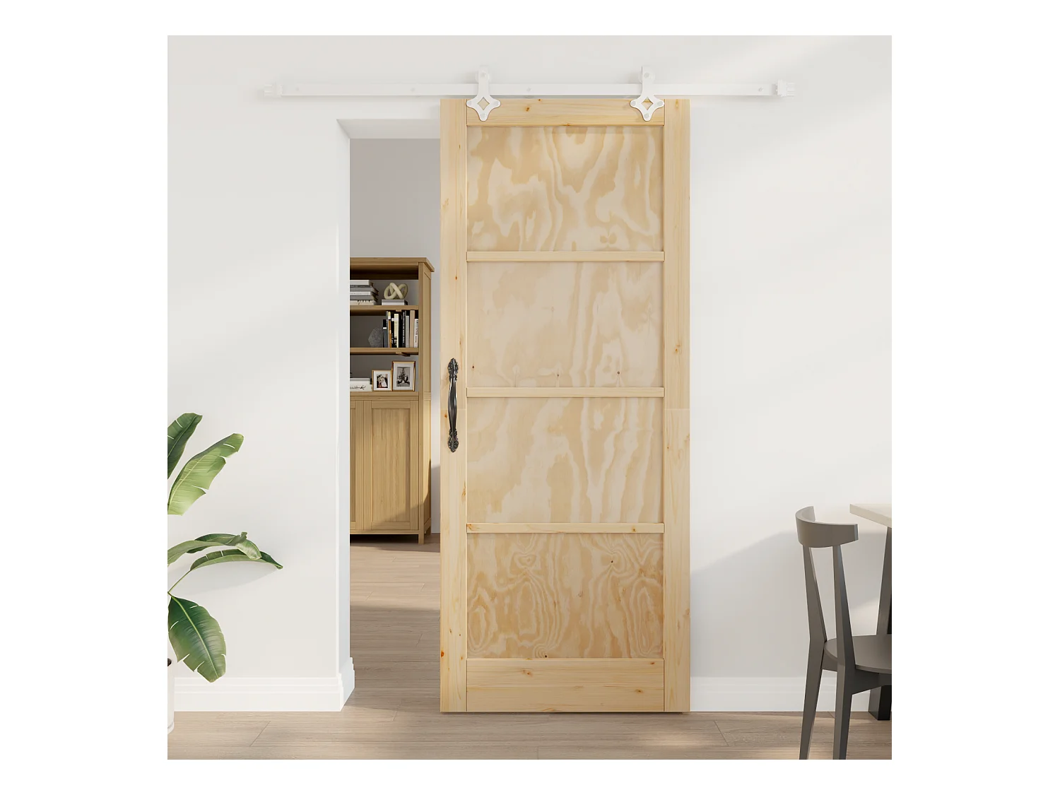 Schuifdeur met beslagset 86x211 cm in massief grenenhout