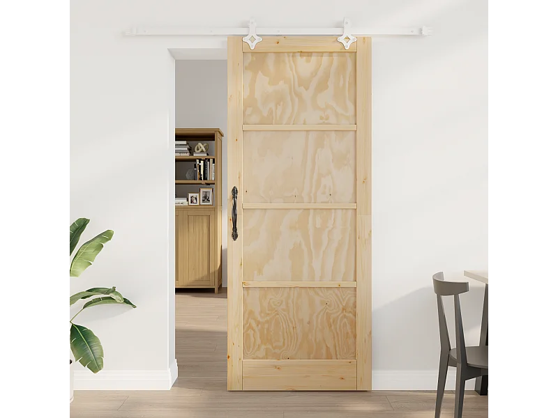 Porta scorrevole con set ferramenta 86x211 cm in legno di pino massello